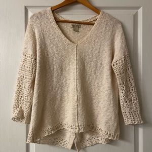 Lucky Brand Boho sweater with open knit sleeves.